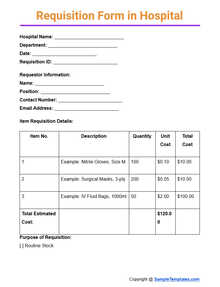 requisition form in hospital