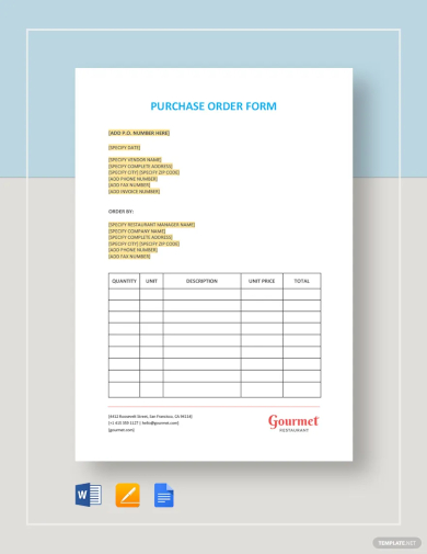 restaurant purchase order form template