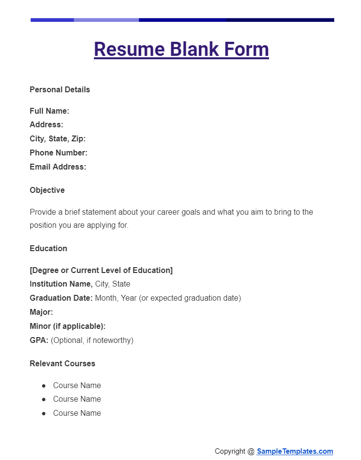 resume blank form