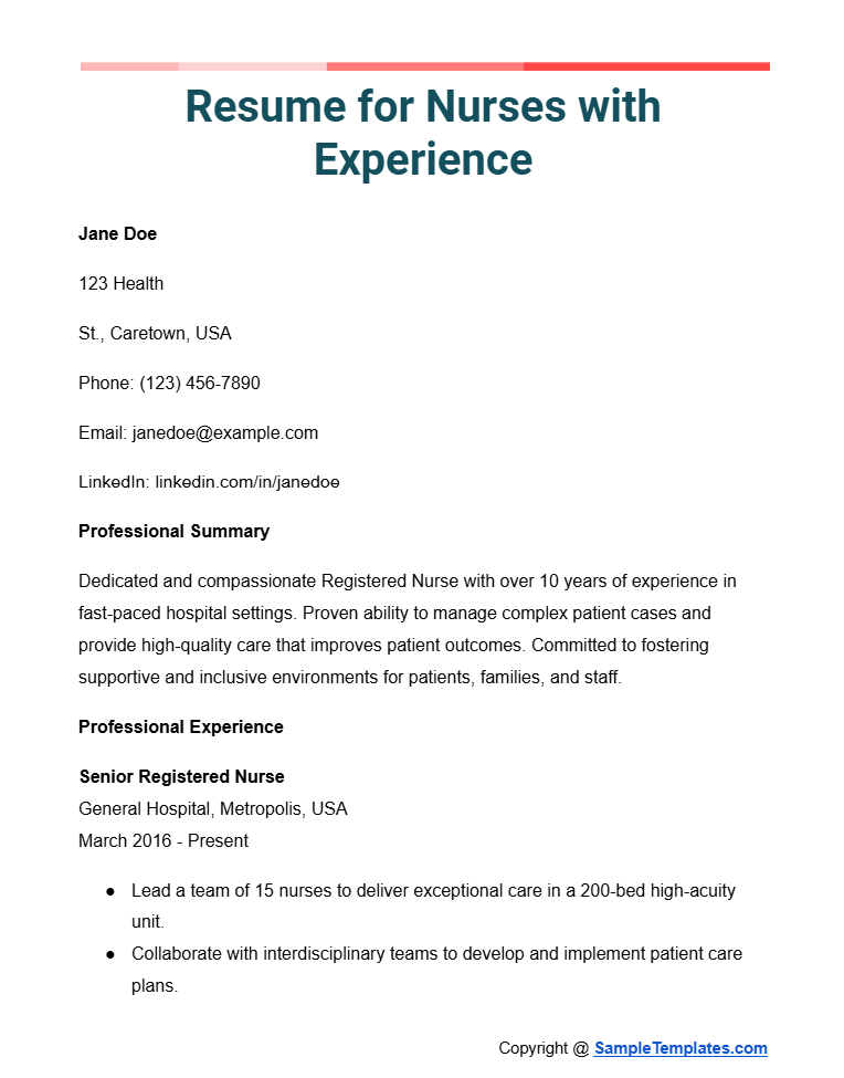 resume for nurses with experience