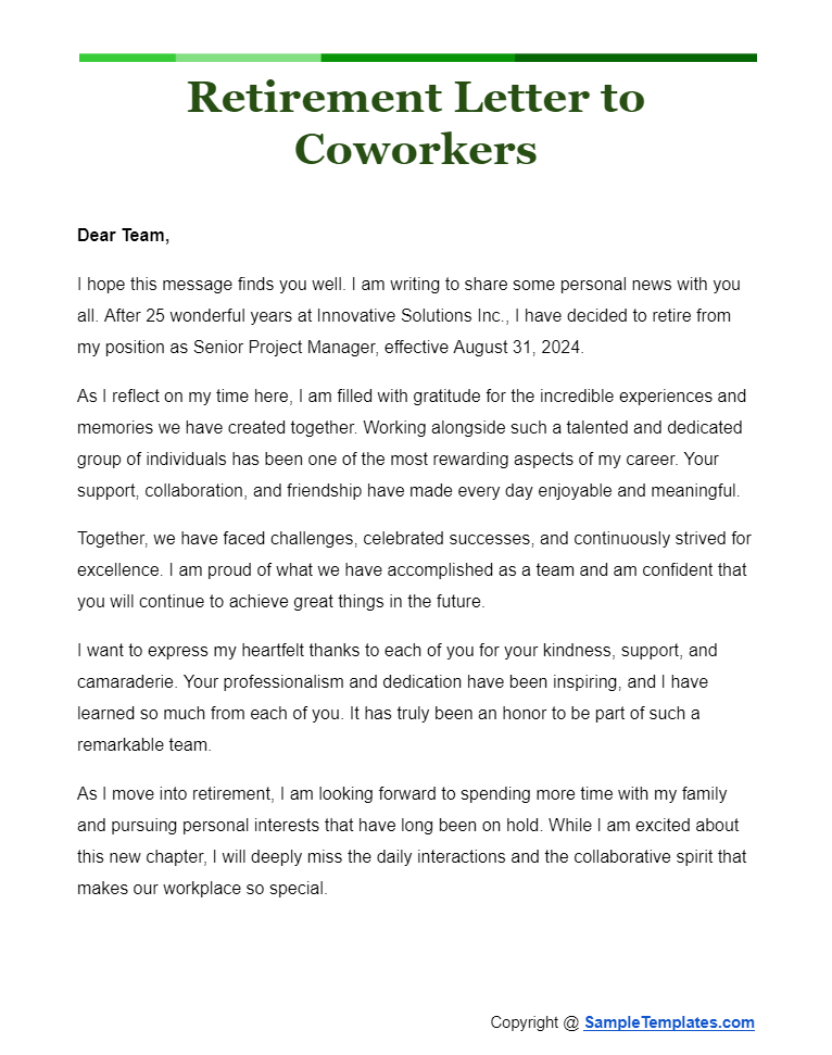 retirement letter to coworkers