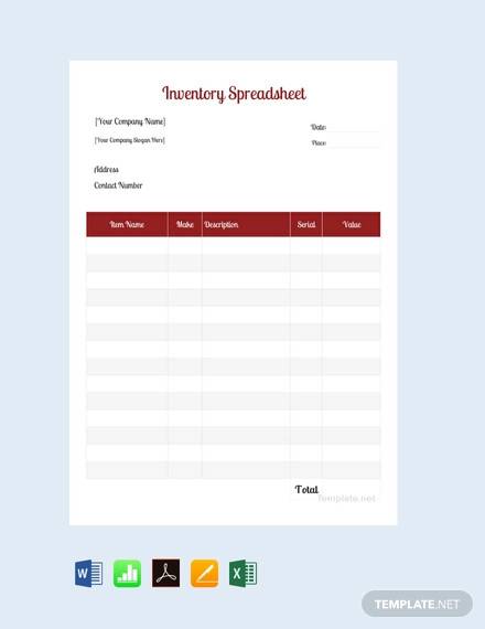 sample inventory spreadsheet