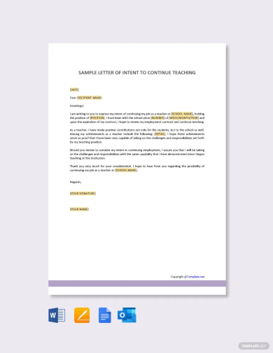 sample letter of intent to continue teaching template