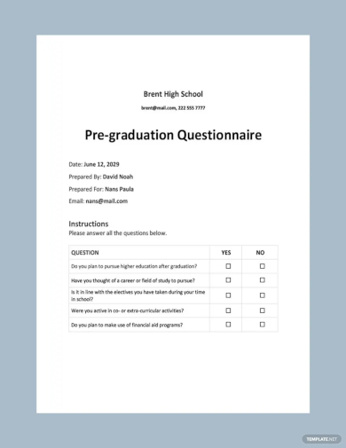 school questionnaire template