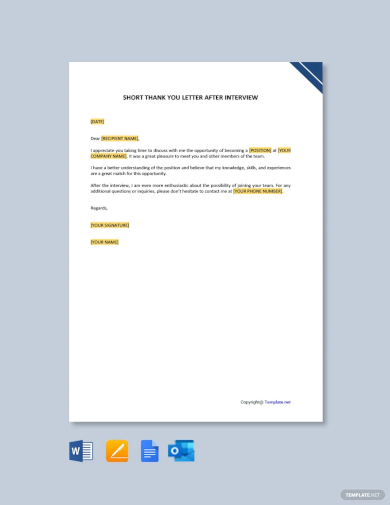 short thank you letter after interview template
