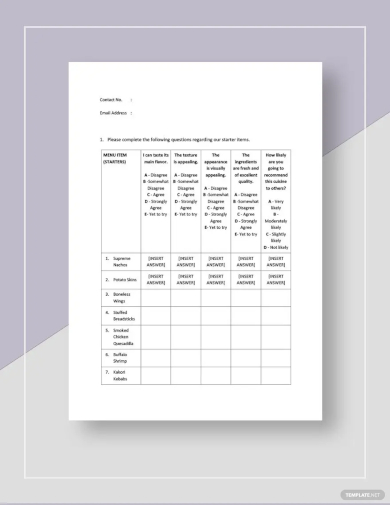 survey questionnaire for food business template