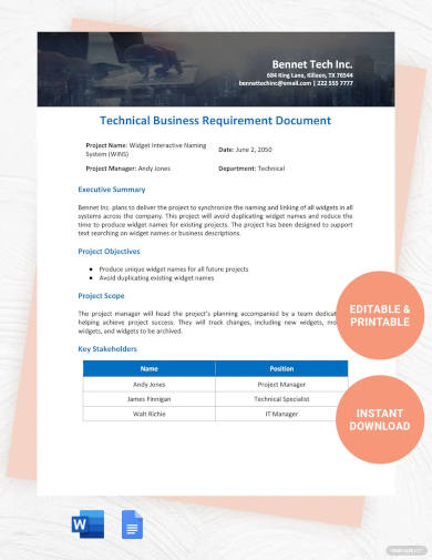 technical business requirements document template