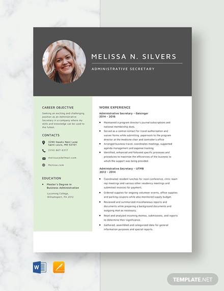 FREE 9+ Sample Secretary Resume Templates in MS Word | PDF