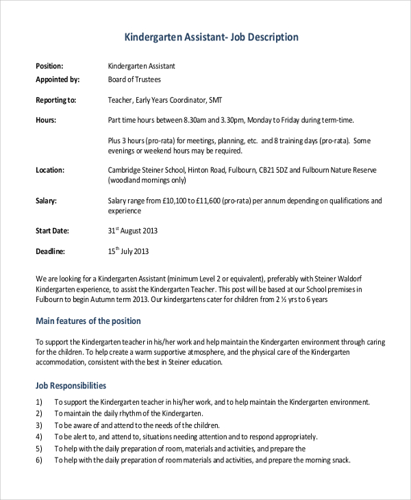 FREE 12 Sample Teacher Job Description Templates In MS Word PDF