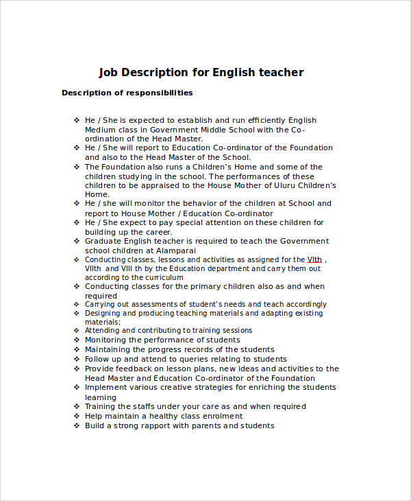 job description education requirements examples