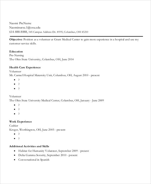 resume template for nursing student