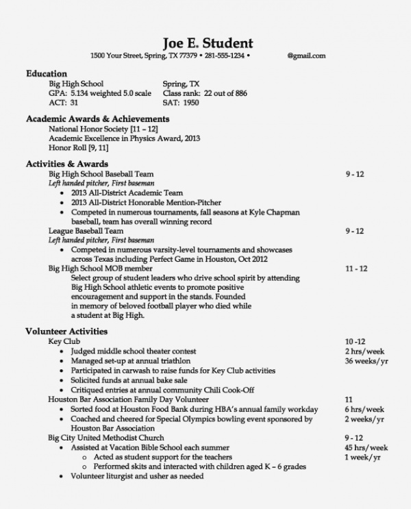 how to make college application resume