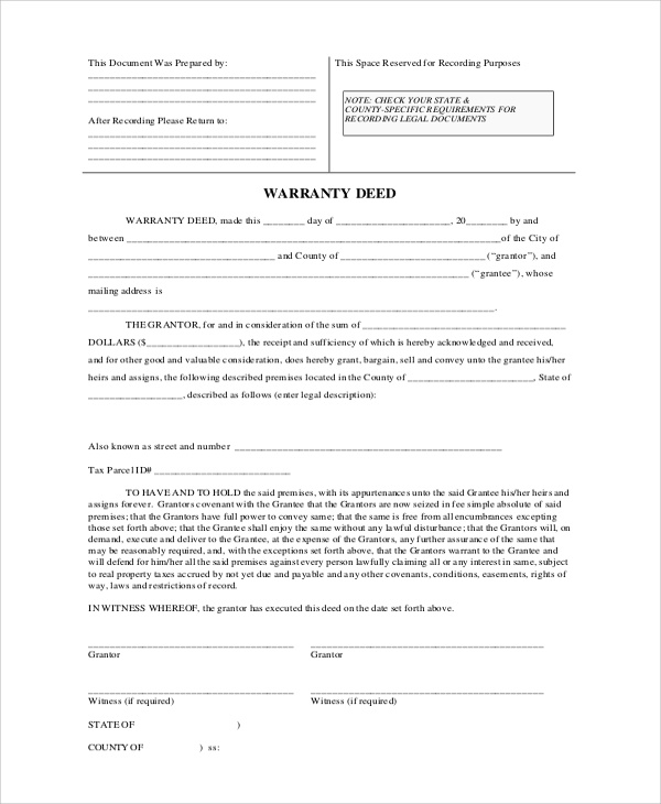 FREE 9 General Warranty Deed Samples In MS Word PDF