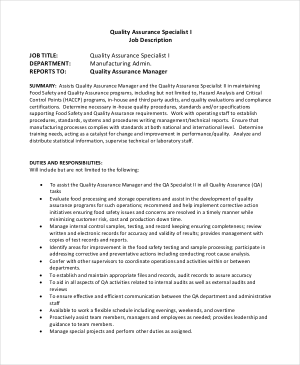 research quality assurance manager job description