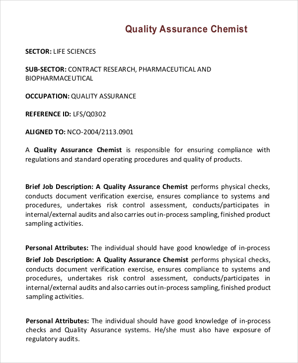 Call Center Quality Assurance Call Center Job Description   Quality Assurance Chemist Job Description 