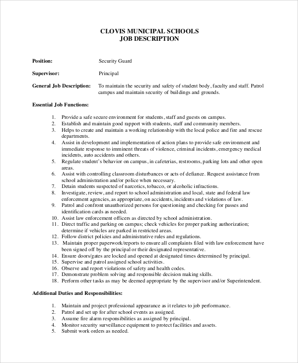 FREE 10+ Sample Security Guard Job Description Templates in PDF MS Word