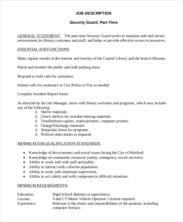 security guard job description for duties