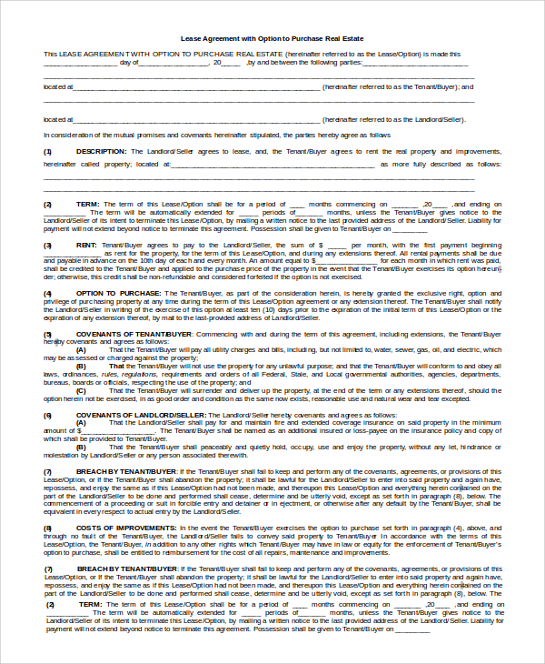 real estate lease purchase agreement