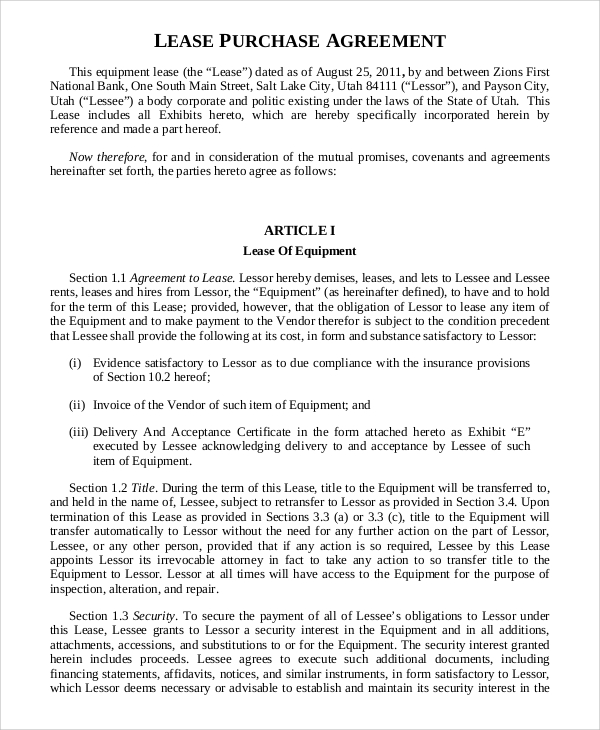 lease purchase agreement for equipment in pdf