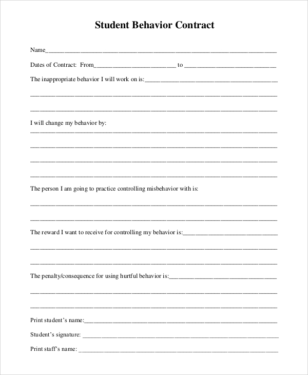 behavior contract for student