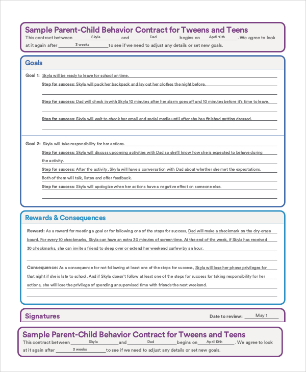 parent child behavior contract