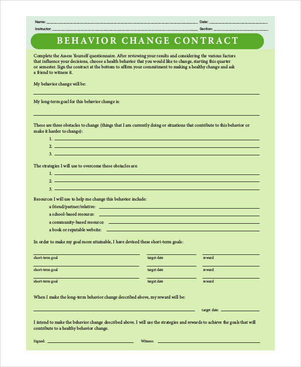 behavior change contract