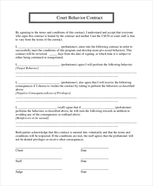 15 Behaviour Contract Templates Sample Templates Bank2home