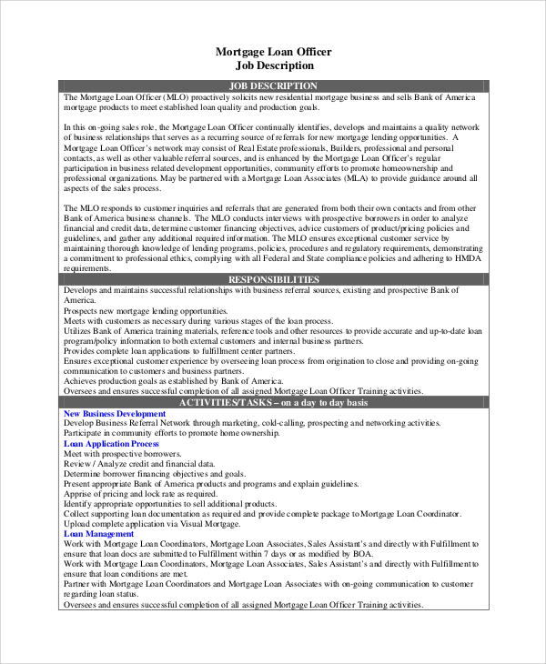 Free 8+ Sample Loan Officer Job Description Templates In Pdf | Ms Word