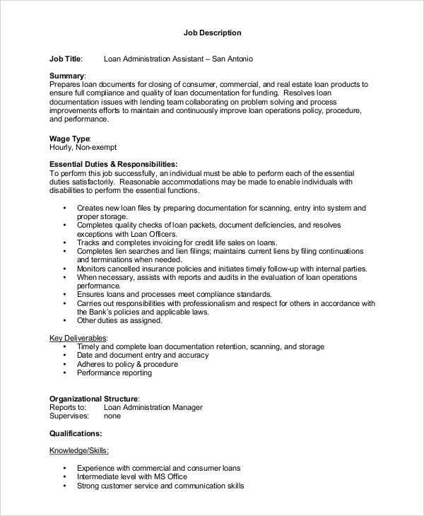 loan officer assistant job description