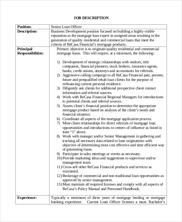 FREE 8+ Sample Loan Officer Job Description Templates in PDF | MS Word