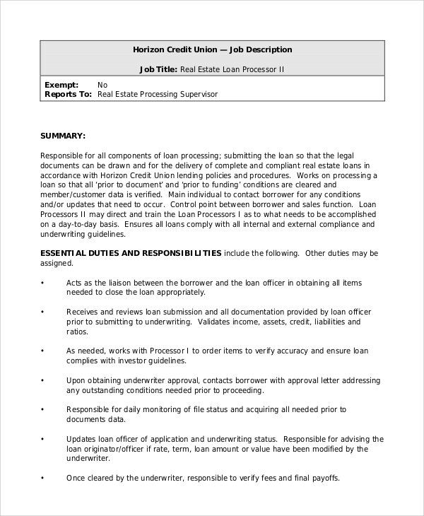 FREE 8+ Sample Loan Officer Job Description Templates in PDF MS Word