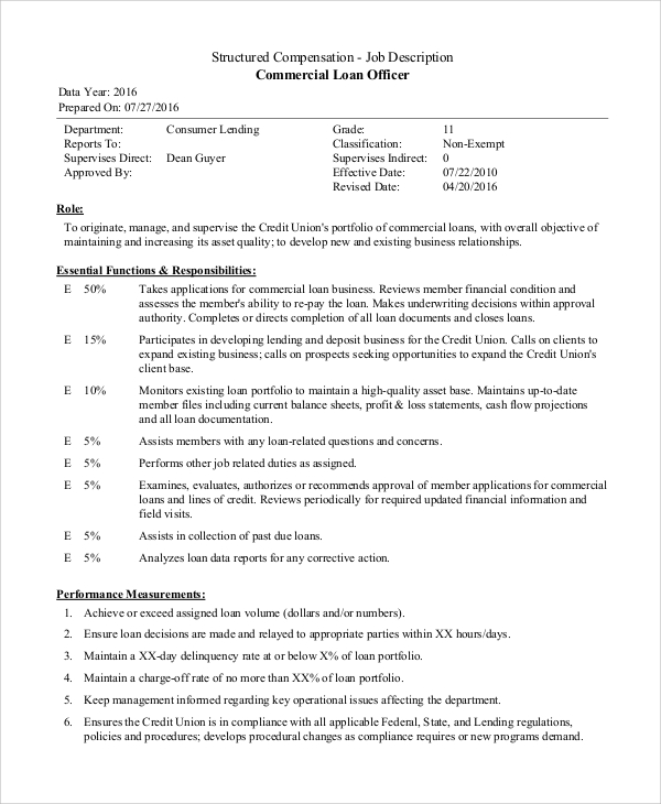 FREE 8 Sample Loan Officer Job Description Templates In PDF MS Word