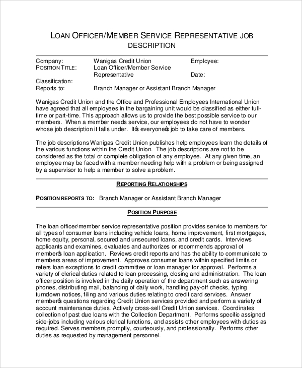 Free 8+ Sample Loan Officer Job Description Templates In Pdf | Ms Word