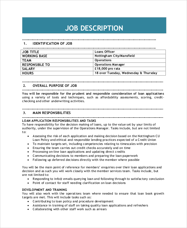 loan officer job description example