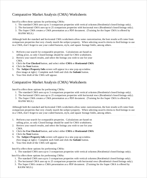 comparative market analysis worksheet