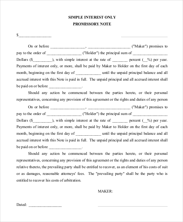 simple interest promissory note