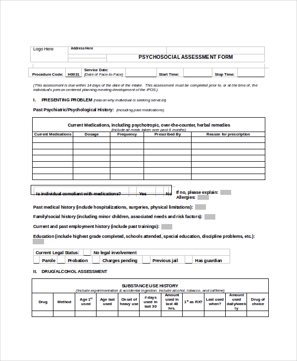 psychosocial assessment form