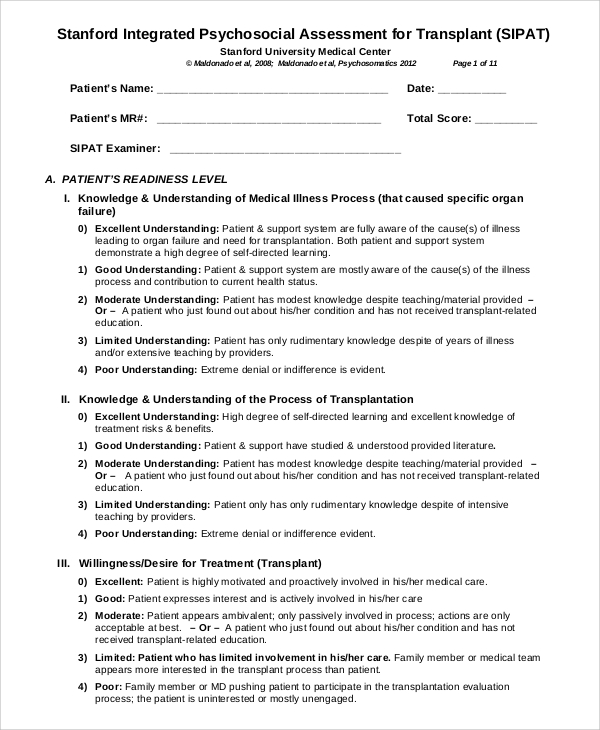 psychosocial assessment for transplant