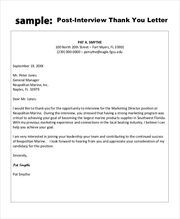 Thank You Note For Job Interview Template