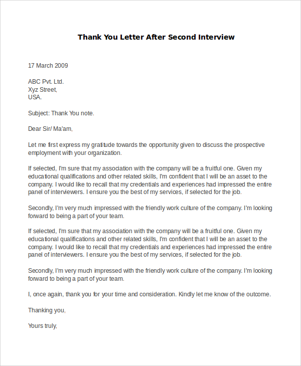 FREE 6+ Sample Thank You Letters For Interview in MS Word PDF