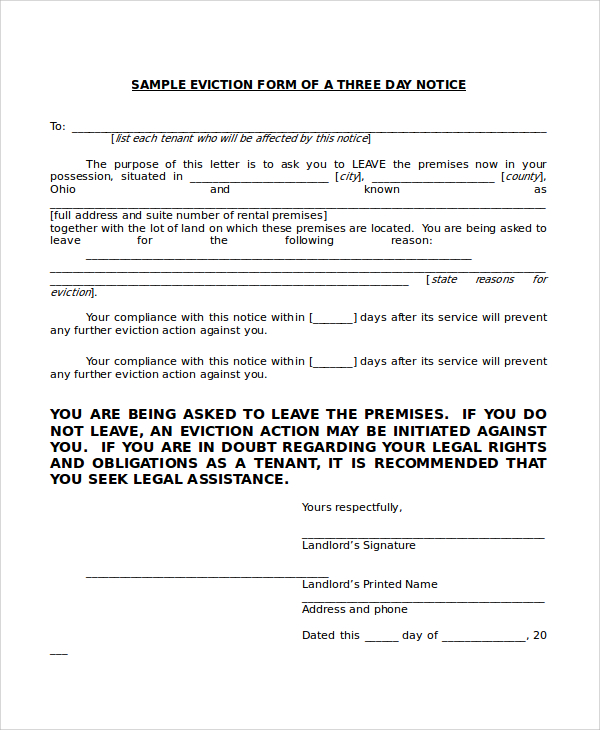 FREE 8 Sample Eviction Notice Forms In MS Word PDF