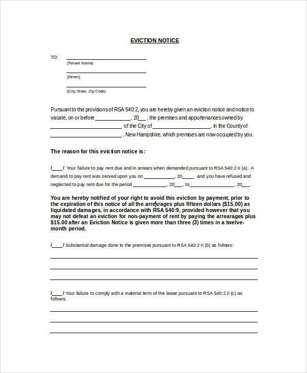 Blank Eviction Notice Printable