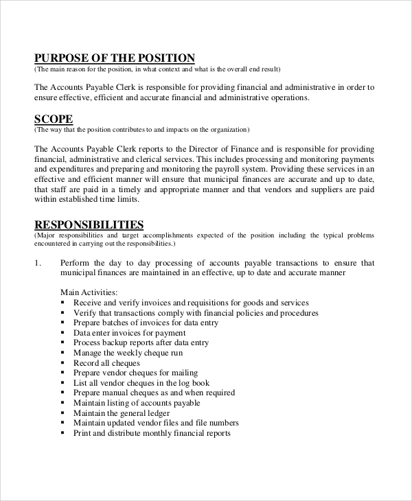 FREE 13 Sample Accounting Clerk Job Description Templates In PDF