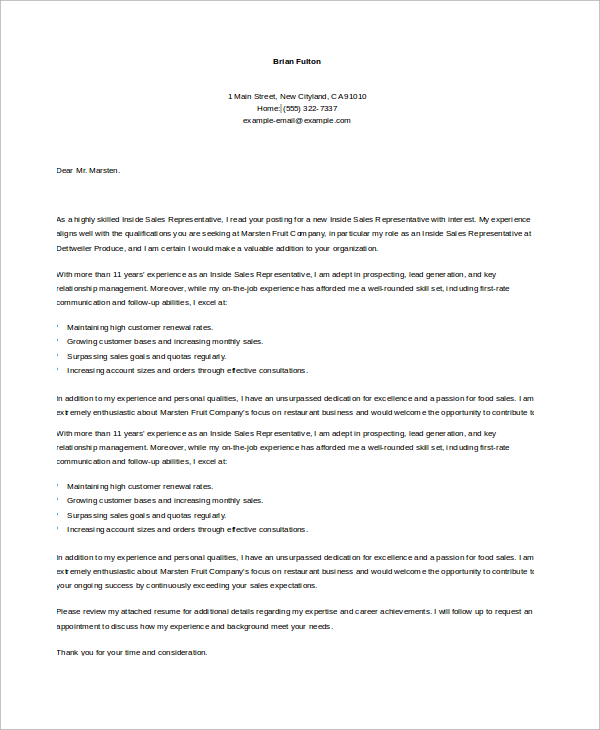 Free 9 Sample Sales Cover Letter Templates In Ms Word Pdf