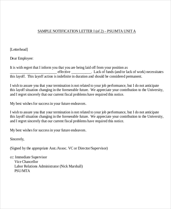 employee notice of termination of employment letter