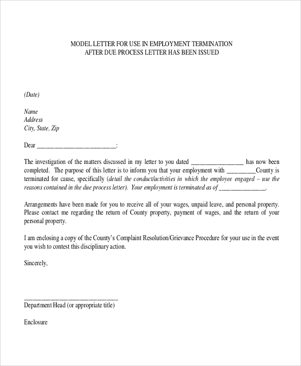 9+ Sample Employee Termination Letters – Word, PDF, Pages 