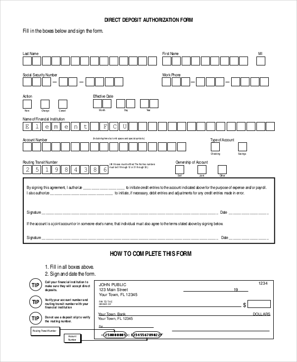 Free 9 Sample Printable Direct Deposit Forms In Pdf 816