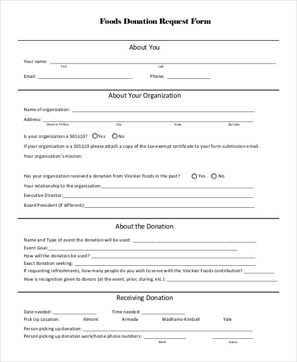 FREE 10  Sample Donation Request Forms in PDF MS Word