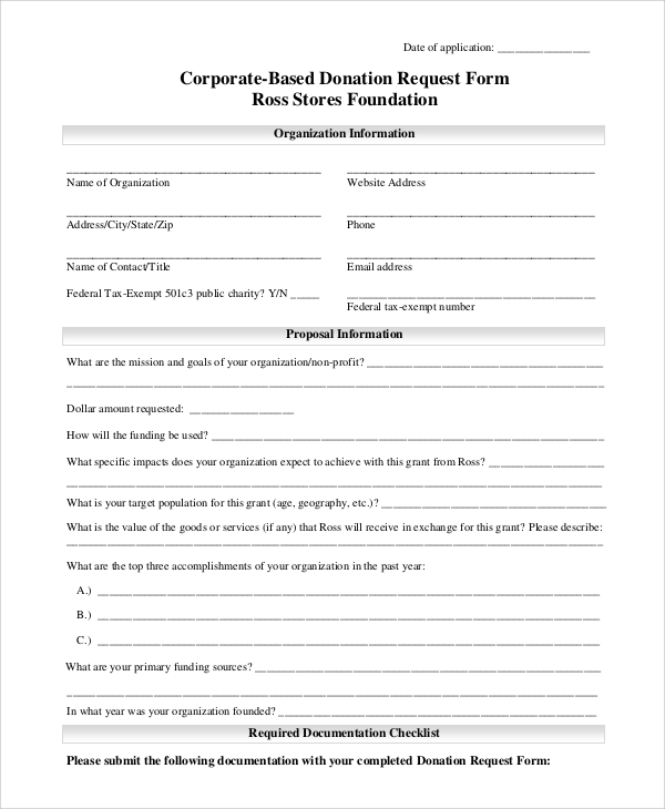 corporate donation request form