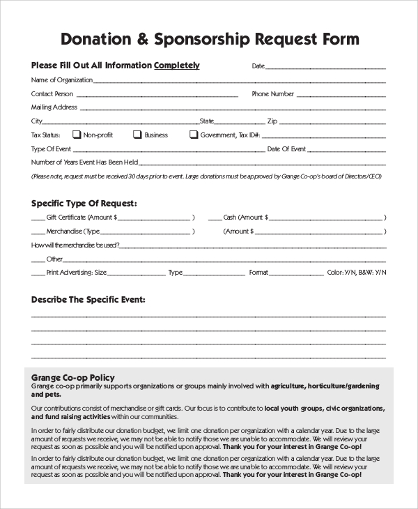 FREE 10  Sample Donation Request Forms in PDF MS Word
